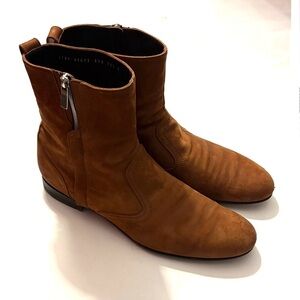 Ferragamo Men’s Suede and 
Calf Leather Ankle Boots, brown